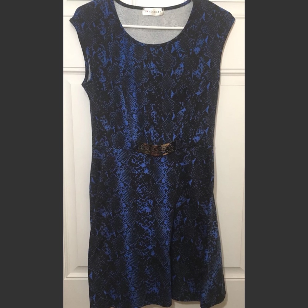 Love Crazy Blue Snake Print Dress SZ L